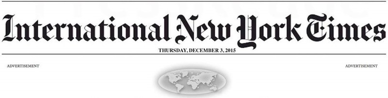 International New-York Times 2015-12-03 entete - A SCIENTIFIC SOLUTION TO TERRORISM AND CONFLICT - Global Union of Scientists for Peace (GUSP)